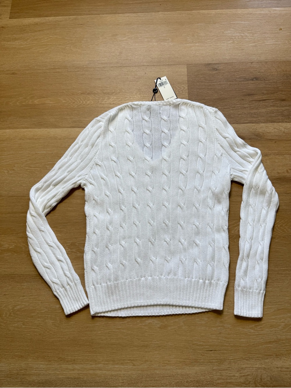 Ralph Lauren Cream Cable-Knit V-Neck Sweater - Picture 16 of 16